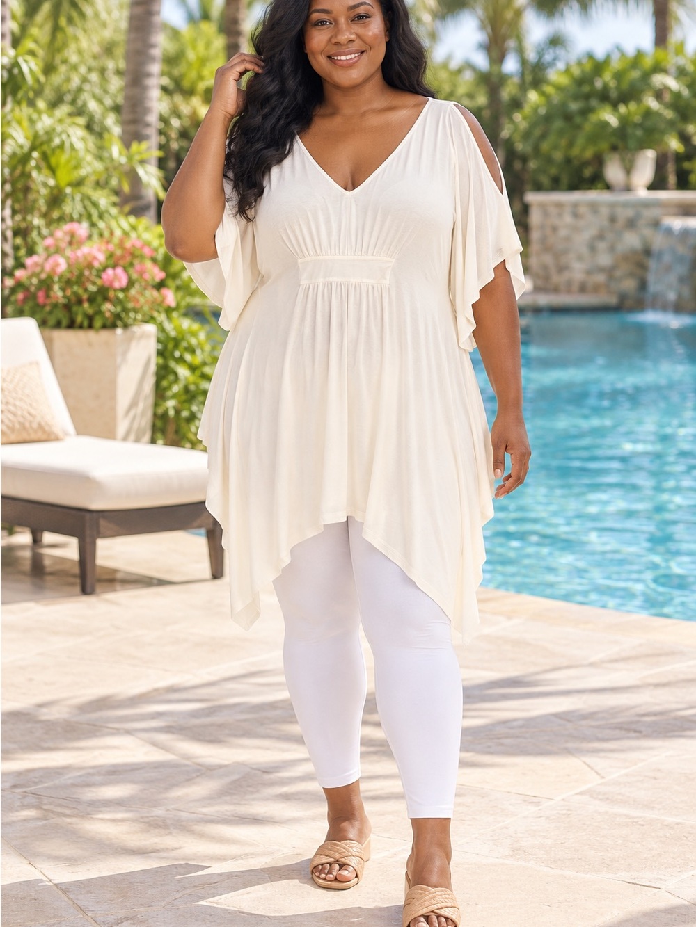 Ivory Peekaboo-Shoulder Swim Cover-Up – 2X - Picture 2 of 4